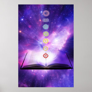 Chakra-kunskap, sju chakras-symboler, lila wall poster