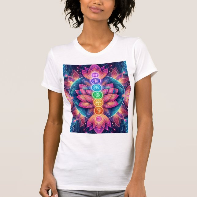 Chakra Lotus Ascension — Sacred Geometry Radiance T Shirt (Framsida)