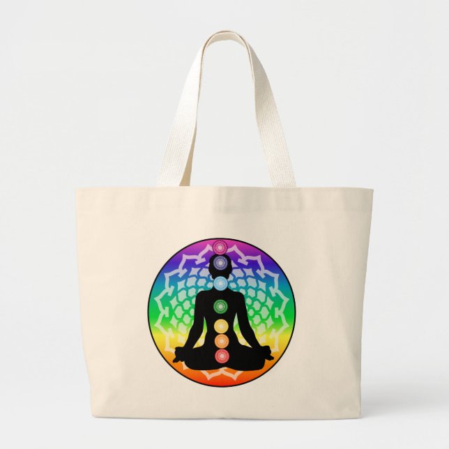 Chakra Lotus Tote - Rainbow Yoga & Energy Art Jumbo Tygkasse (Framsidan)