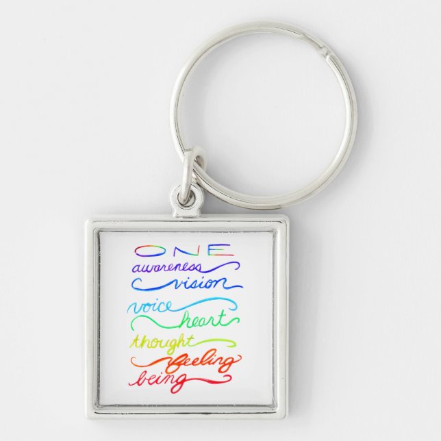 Chakra One inspirational Ord Art Keychains Fyrkantig Silverfärgad Nyckelring (Framsidan)