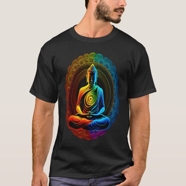 Chakra Rainbow Buddha Circle T Shirt (Framsida)