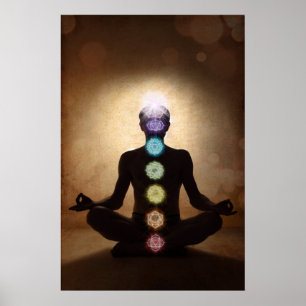 chakra, sju chakras, energisystem, symboler, aura poster
