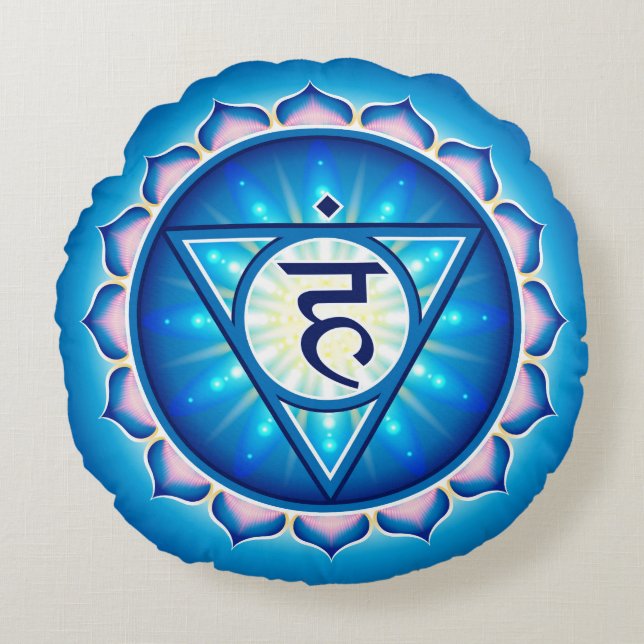 Chakra Vishuddha Yoga Round Pillow Rund Kudde (Framsidan)
