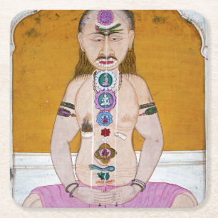 Chakra Yoga Illustration for Meditation Underlägg Papper Kvadrat