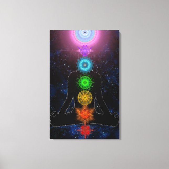 Chakras - med stjärnor och meditation canvastryck (Framsida)