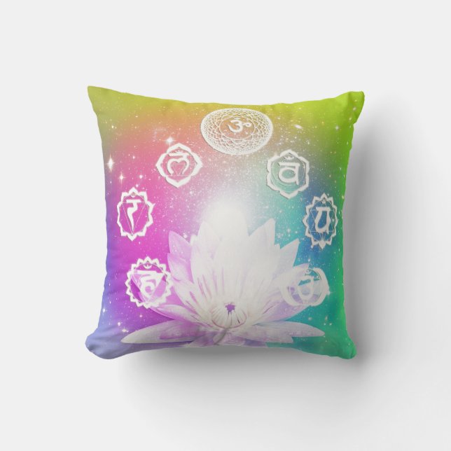 Chakras rött som är orange, gulnar, görar grön, kudde (Framsida)