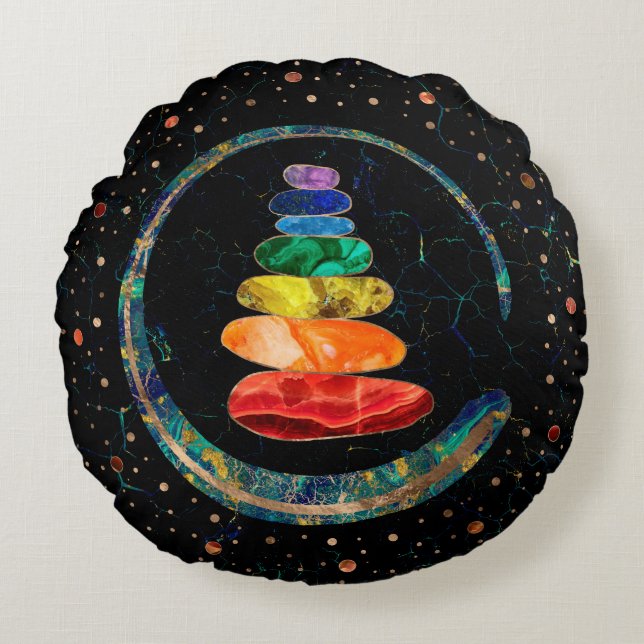 Chakras Zen Stones och Enso circle Rund Kudde (Framsidan)