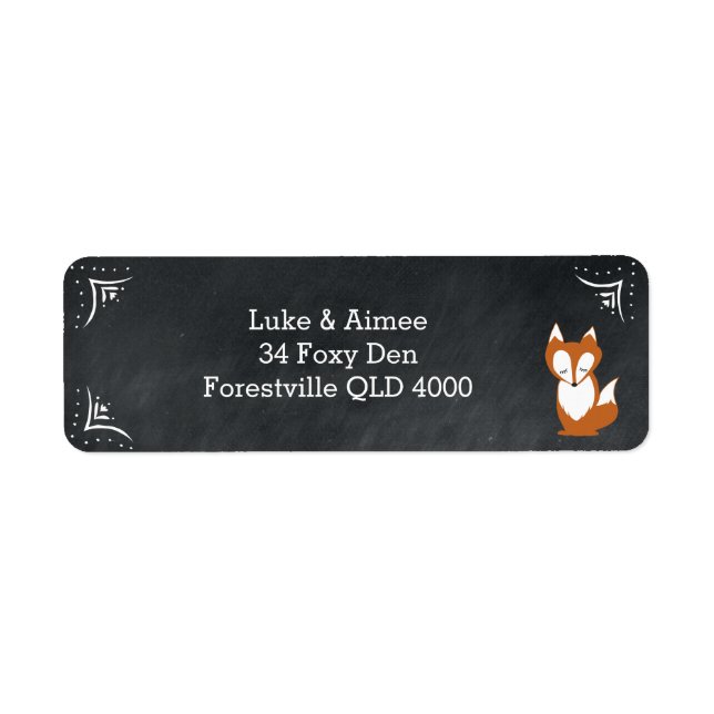 Chalboard Woodland Fox Adress Sticker Returadress Etikett (Framsidan)