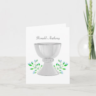 Chalice Blue Buds Greenery First Communion Anteckningskort
