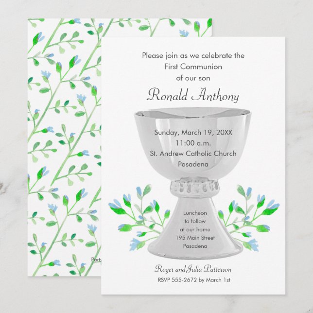 Chalice Boy First Communion-inbjudningar (Fram/baksida)