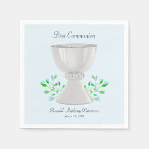Chalice och Blue Buds Greenery First Communion Pappersservett