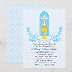 Chalice och Kor Blue First Communion bjudan Inbjudningar