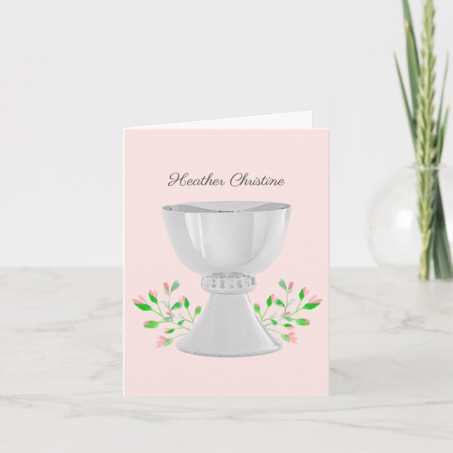 Chalice och Rosa Buds Communion Baptism Anteckningskort (Framsida)