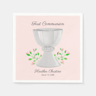 Chalice och Rosa Buds Greenery First Communion Pappersservett