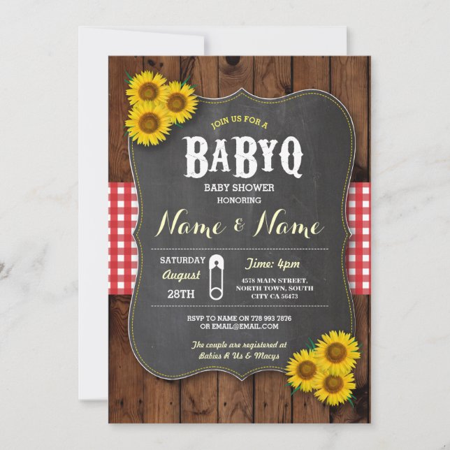 Chalk BaByQ BBQ Baby Shower Red Wood Inbjudan (Framsida)