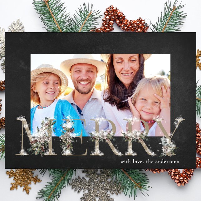 Chalk Blommigt Alphabet God jul Photo Card Julkort (Skapare uppladdad)