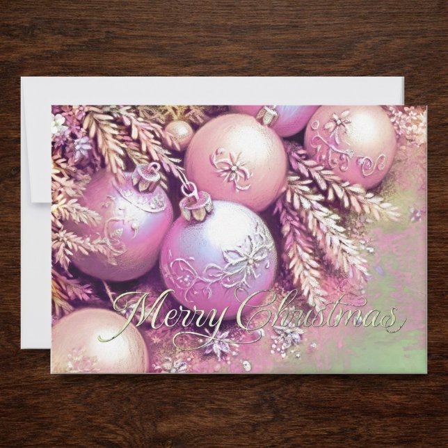 Chalk Drawing Soft Pinks Christmas Ornaments Kort (Skapare uppladdad)
