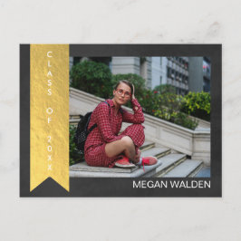 Chalk & Faux Gold Foil Graduat Tack vycard Vykort