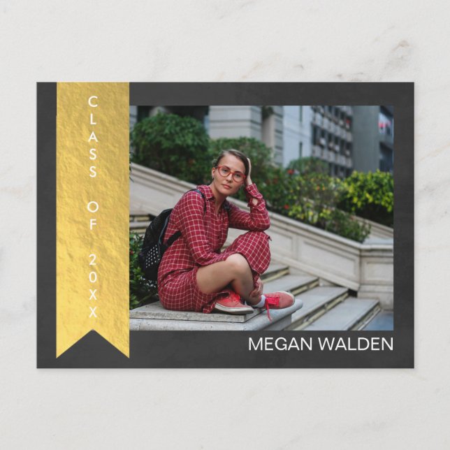 Chalk & Faux Gold Foil Graduat Tack vycard Vykort (Framsida)
