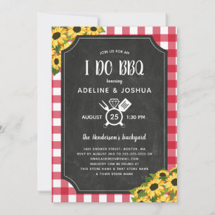 Chalk Gingham Sunblommor I Do BBQ Couples Shower Inbjudningar