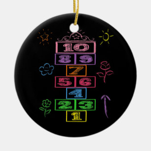 Chalk Hopping Game Hopscotch Cute Funny Colorful Julgransprydnad Keramik