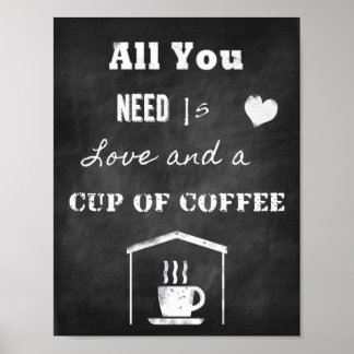 Chalk inspirationcitat om kärlek och kaffe poster