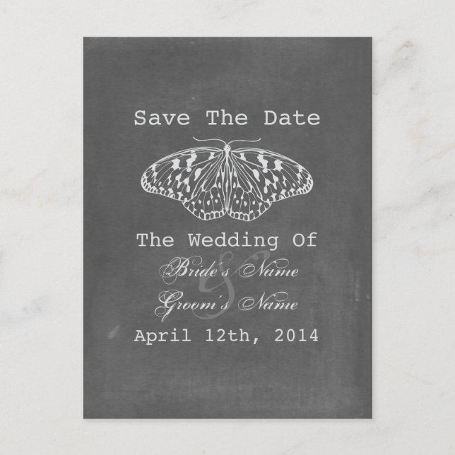 Chalk Inspired Butterfly Save Date Meddelande Vykort (Framsida)