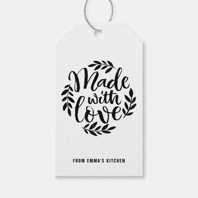 Chalk Lettering gjord med Kärlek Kraft Papper Presentetikett (Framsidan)