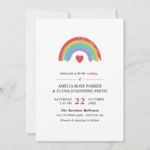 Chalk Rainbow & Heart Minimalist Bröllop Inbjudningar