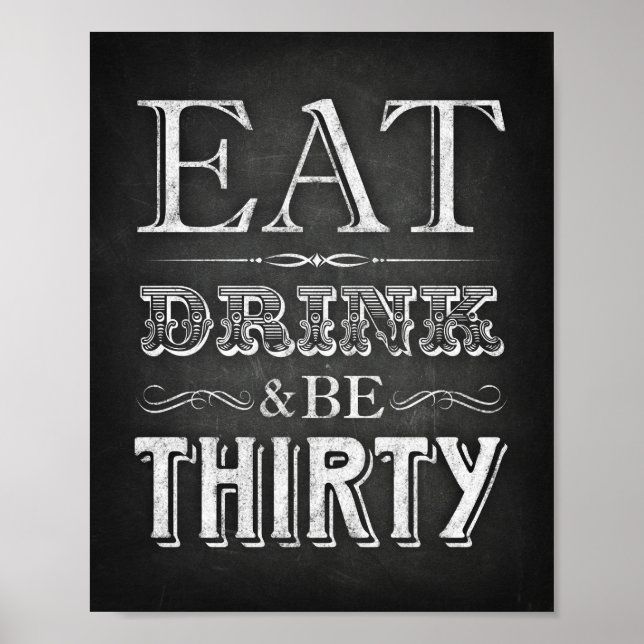 Chalk Stil EAT DRINK och BE TRETY Sign Print Poster (Framsidan)