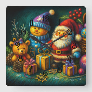 Chalk Teckning Cute Julscenen Leksak Ornaments Fyrkantig Klocka