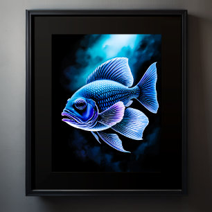 Chalk Teckning i Fish on Black II Poster