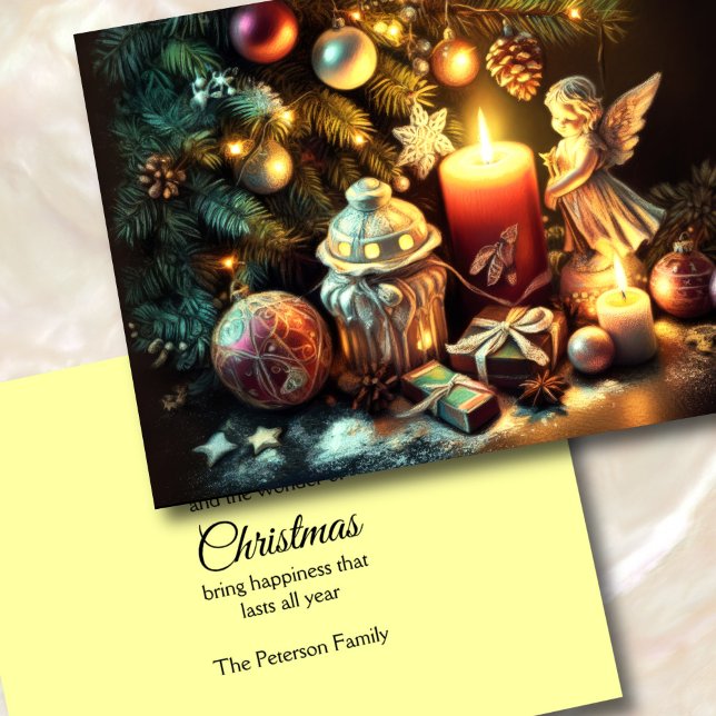 Chalk Teckning Julgran Candle Angel Helgkort (Skapare uppladdad)