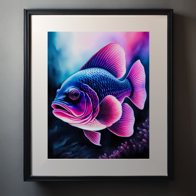 Chalk Teckning of Fish on Black V Poster (Skapare uppladdad)