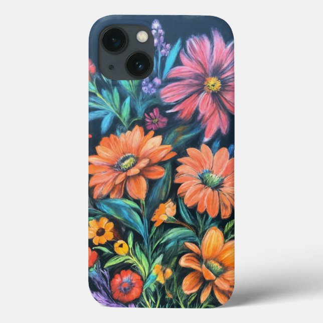 Chalk Teckning of Vibrant Flowers - Konstnärlig Bl (Baksida)