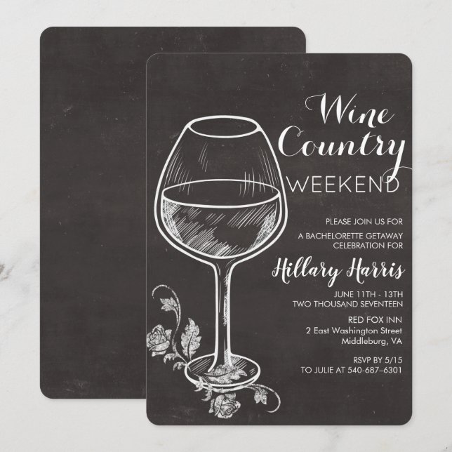 Chalk Vin Land Bachelorette-inbjudan Inbjudningar (Fram/baksida)