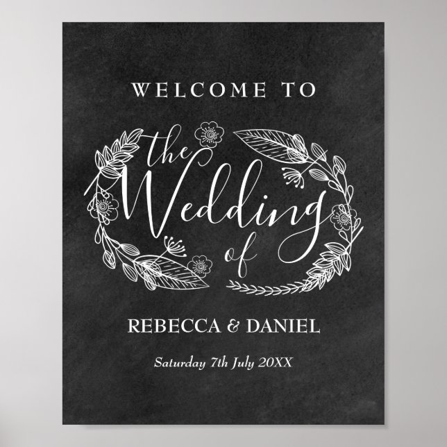 Chalkboad Hand-drawn Floral Garland  Welcome Poster (Framsidan)