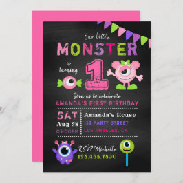 Chalkboard 1: a Birthday Little Monster Girl Party Inbjudningar