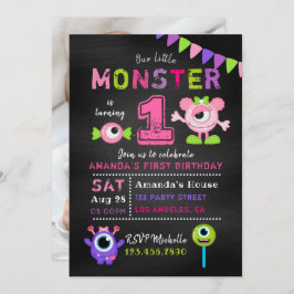 Chalkboard 1: a Birthday Little Monster Girl Party Inbjudningar