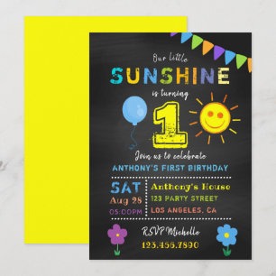 Chalkboard 1: a Birthday Little Sunshine Boy Party Inbjudningar
