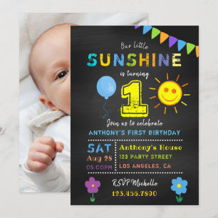 Chalkboard 1: a Birthday Little Sunshine Boy Party Inbjudningar