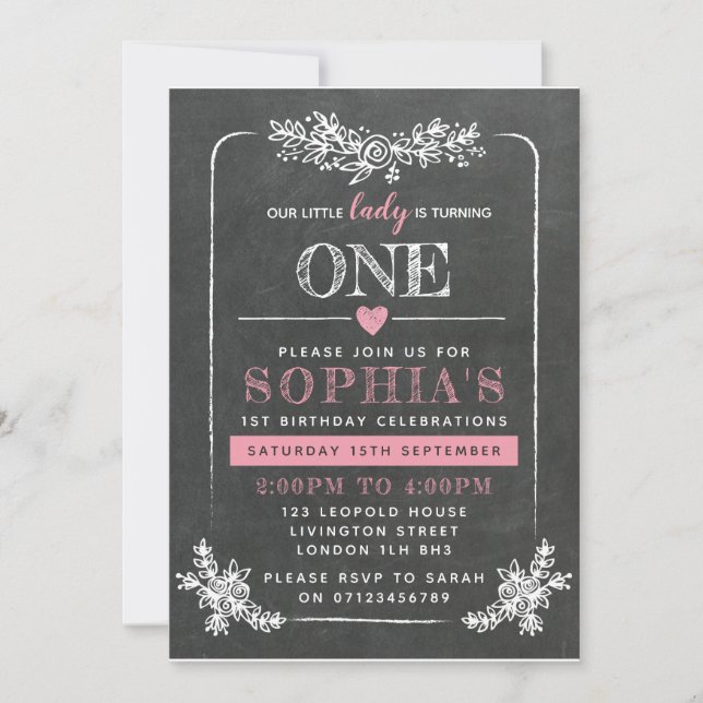 Chalkboard 1:a födelsedagsinbjudan inbjudningar (Framsida)