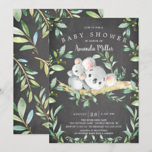 Chalkboard Adsible Koala Bear Baby Shower Inbjudningar