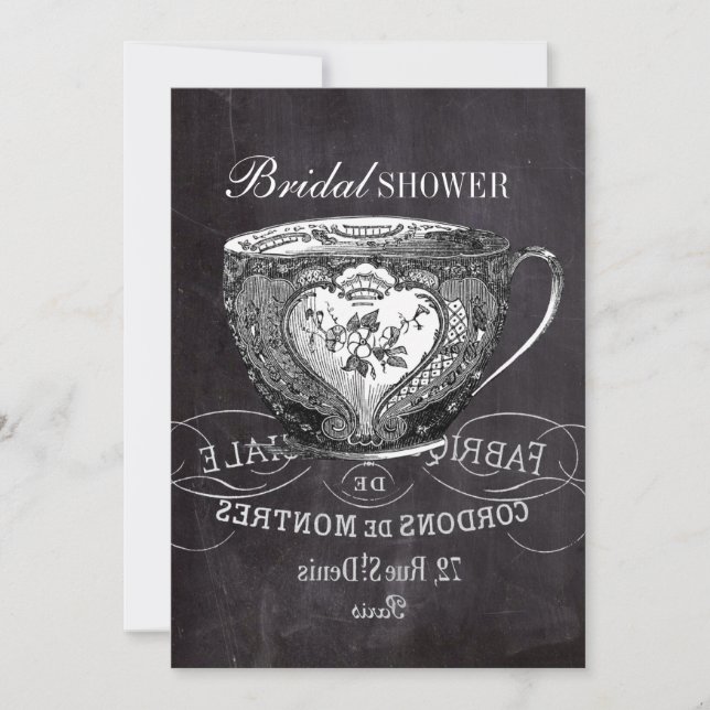 Chalkboard Alice i Wonderland tea party tekopp Inbjudningar (Framsida)