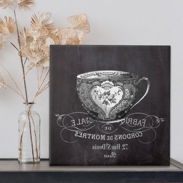 Chalkboard Alice i Wonderland tea party tekopp Kakelplatta (Chalkboard Alice in Wonderland tea party teacup Tile)