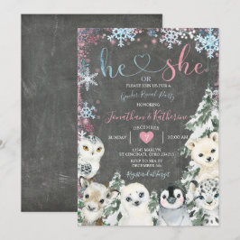 Chalkboard Animal Gender Reveal Snöflingor Inbjudningar