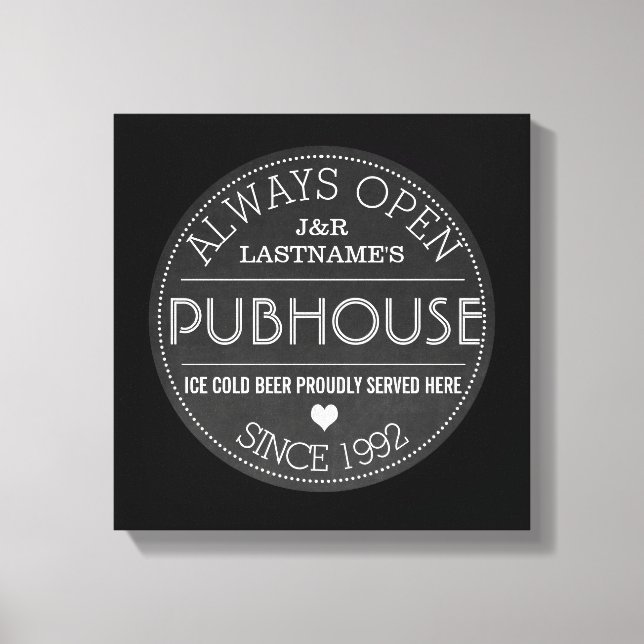 Chalkboard Anpassningsbar par Pubhouse med Bröllop Canvastryck (Framsida)