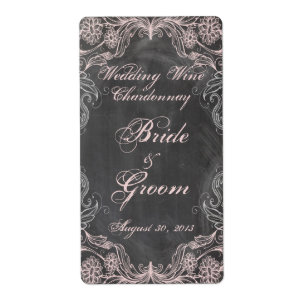 Chalkboard Antique Rosa Blommigt Bröllop Vin Fraktsedel