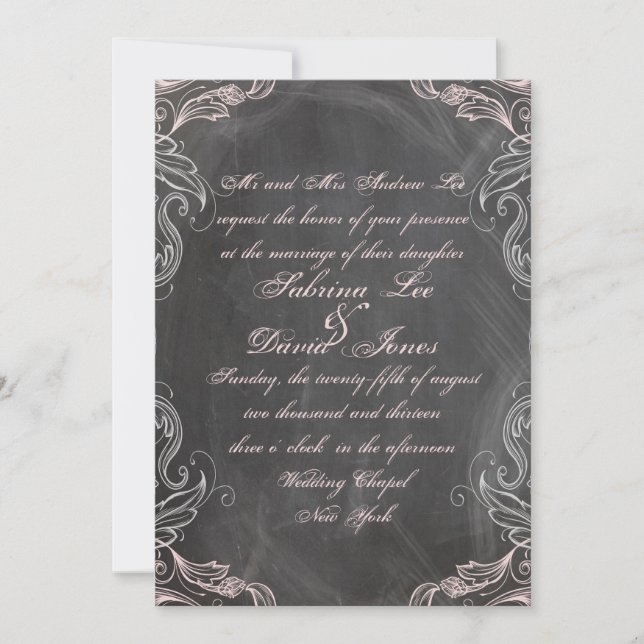 Chalkboard Antique Rosa Blommigt Wedding bjudande Inbjudningar (Framsida)