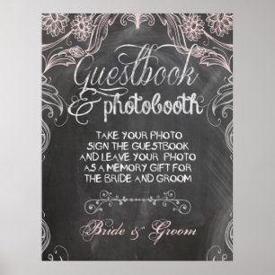 Chalkboard Antique Rosa Bröllop Photo Booth Poster
